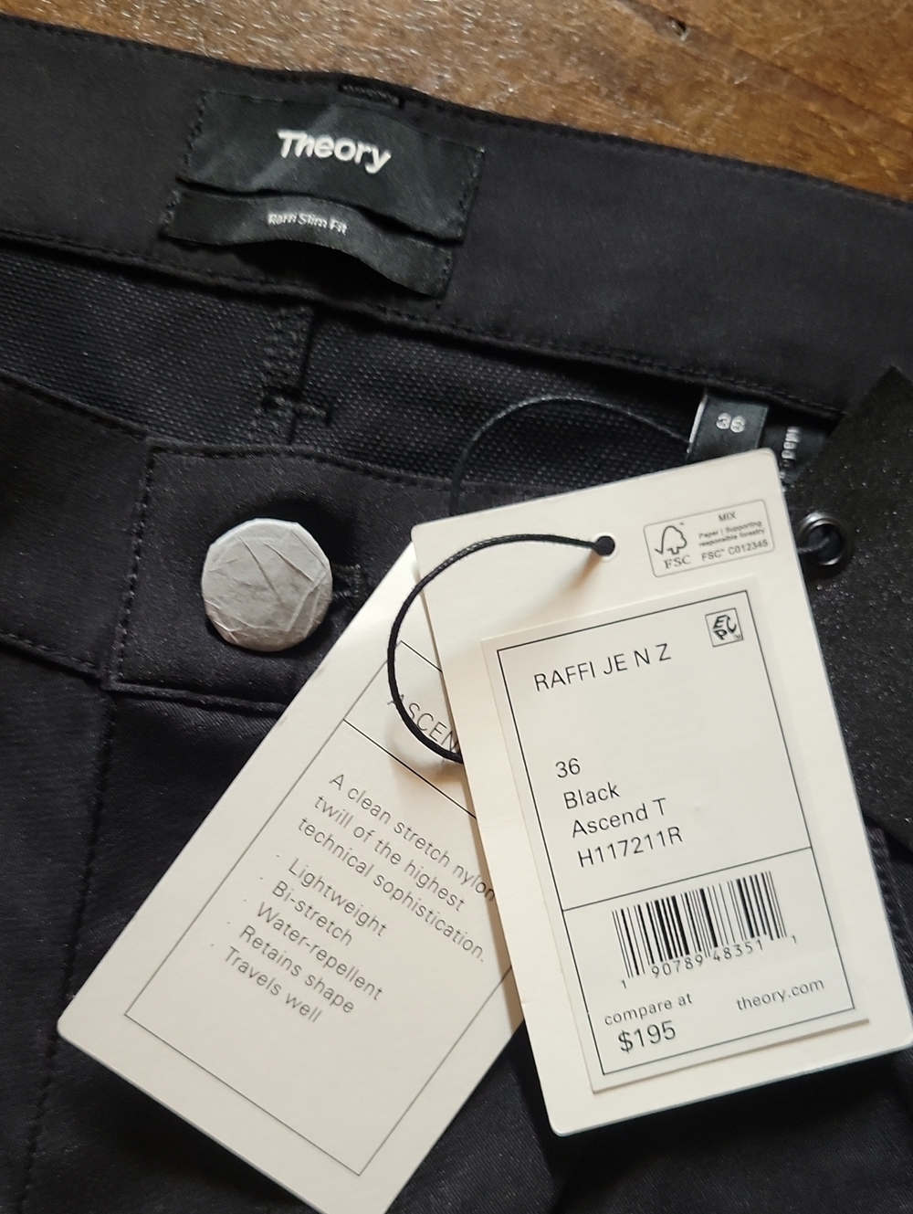 NWT Theory Men's Raffi Slim Fit 5 Pocket Pant in Neoteric Twill Black 36 - Picture 4 of 8